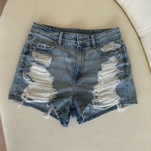 American Eagle Outfitters Blue Distressed Jean Shorts